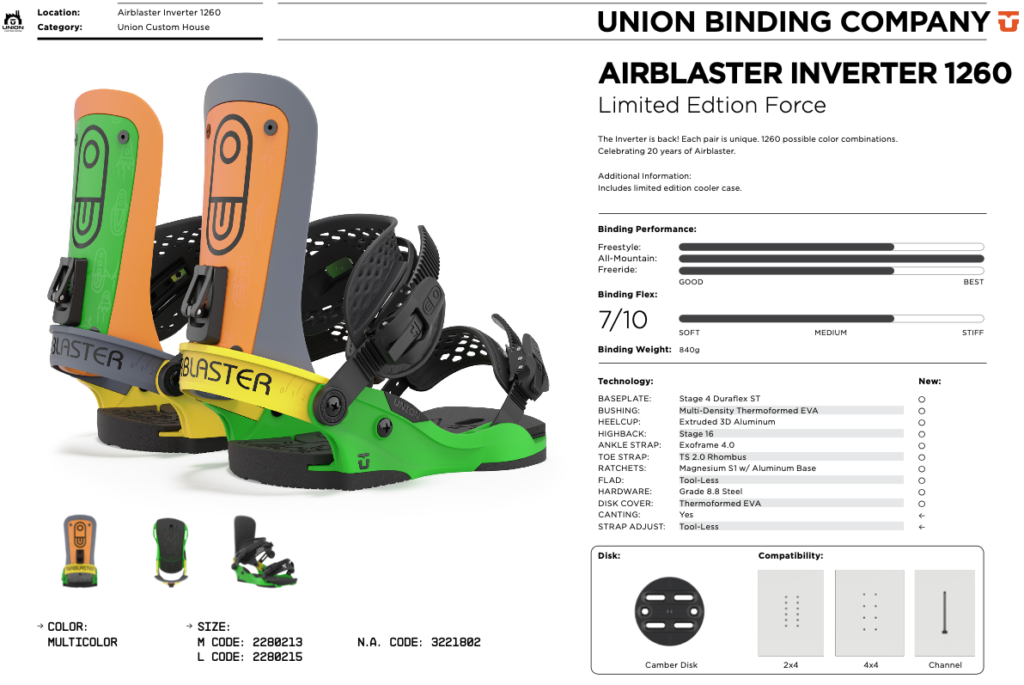 UNION UCH Force Limited AIRBLASTER attacchi Snowboard